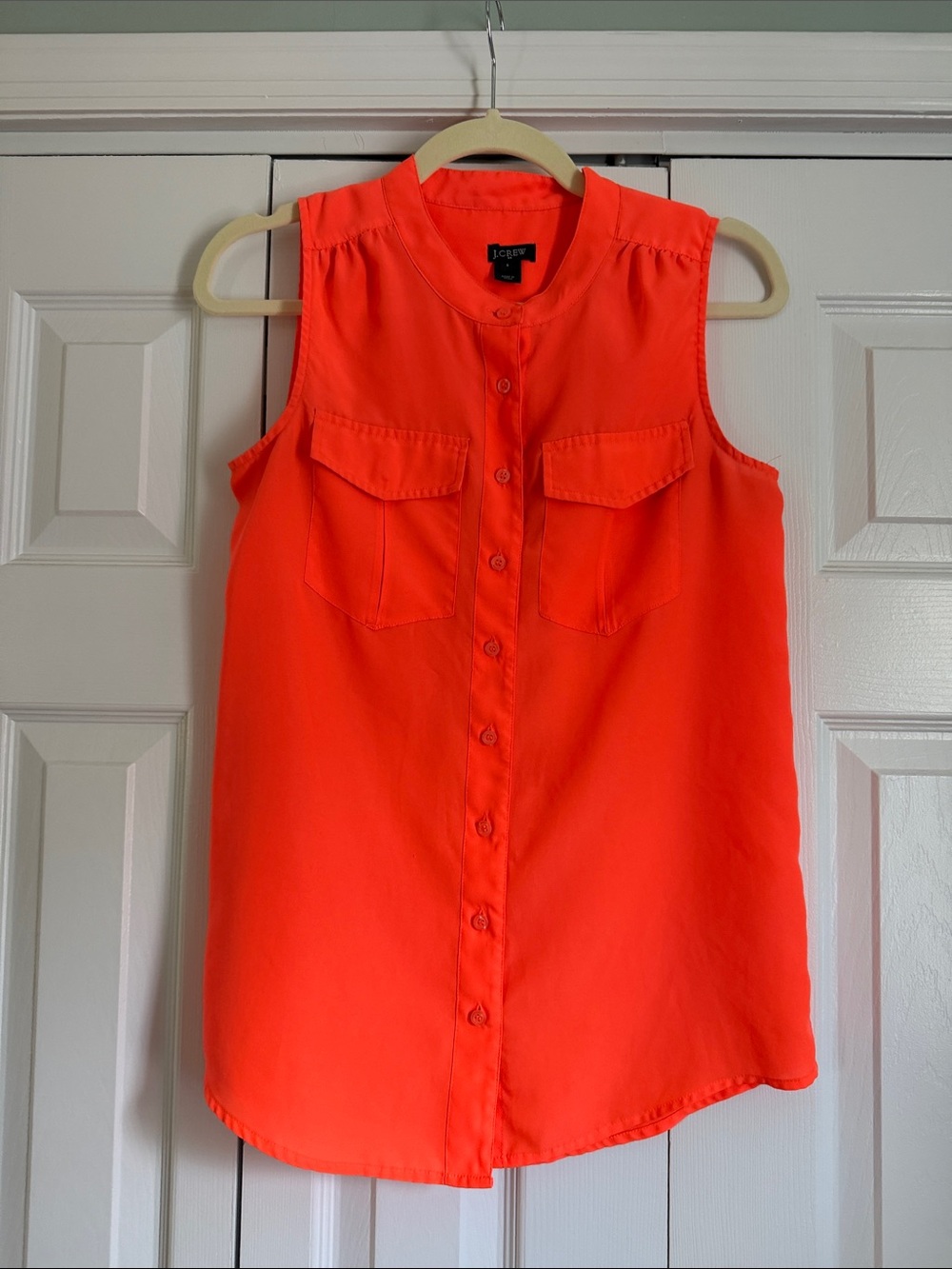 J. Crew Sleeveless Button-Front Shell in Coral Orange